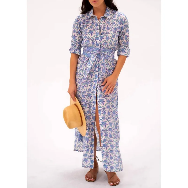 Clothes For Woman Oversized Maxi Shirt Dress In Blue/green Floral