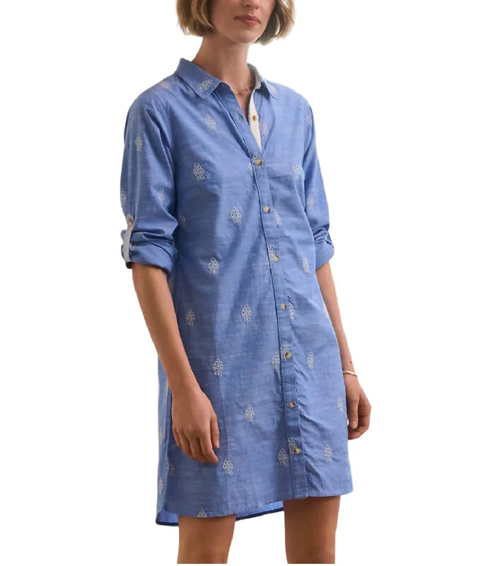 Fashion Sale Cara Shirt Dress In Blue White Flower Embroidery