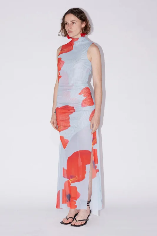 Budget Friendly Saemdi Floral Printed Mesh Dress - Blue Multi