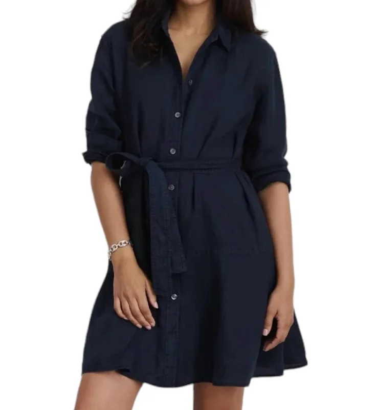 Holiday Glam Lilia Shirt Dress In Navy