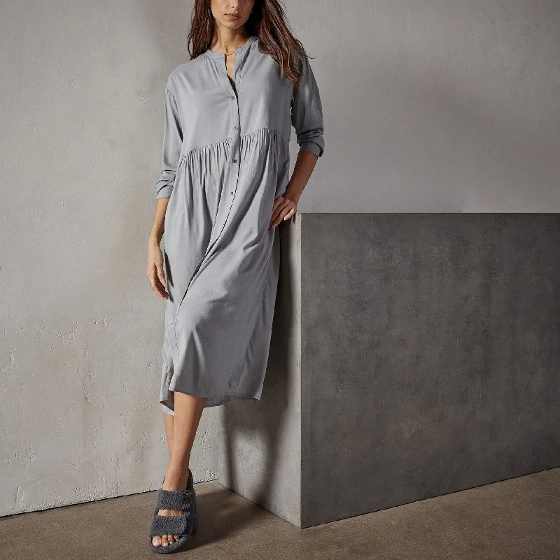 Sophisticated Style Stretch Viscose Voile Shirt Dress - Ocean Mist