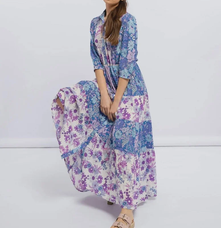 Wardrobe Refresh Adjustable Waist Maxi Shirt Dress in Blue/Lilac