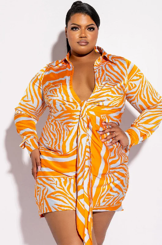 Unleash Your Trendy Side PLUS SHE IS WILD SATIN SHIRT DRESS