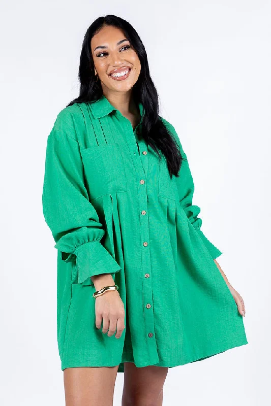 Fashionista Favorites Write This Down Green Button Up Shirt Dress