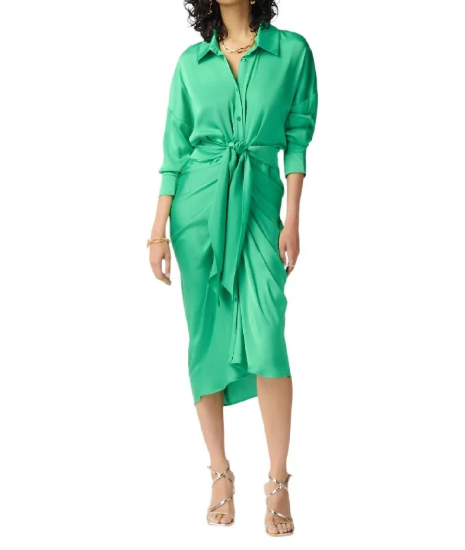 Business Casual Outfits Notched-Collar Shirt Dress In Island Green