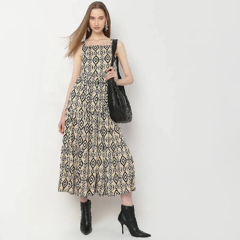Season Transition Versatile Wear Clearance Flare Fit Printed Dress