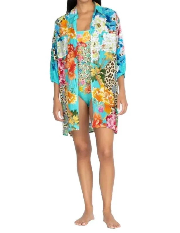 Clothing For Women Leopard Shirt Dress In Blue Multi