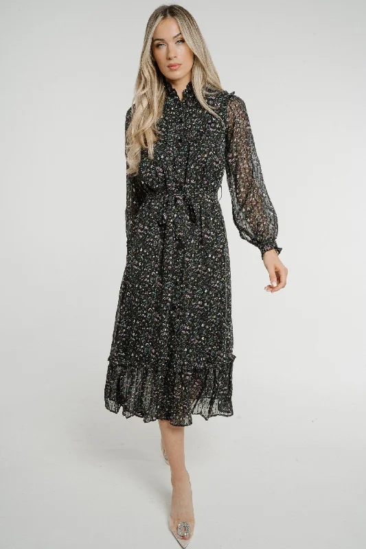 Trend Alert Becca Peplum Shirt Dress In Black Floral