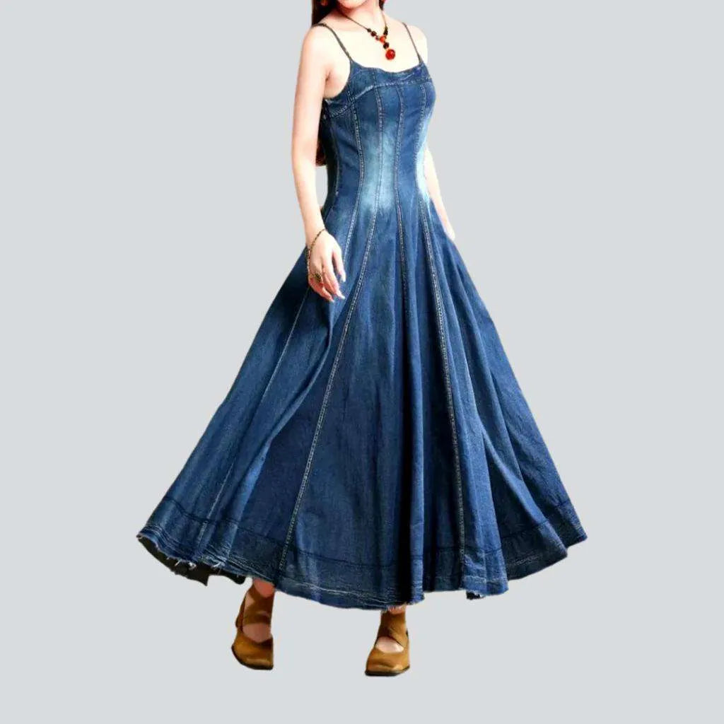 Women's Online Clothing Boutique V-neck flared boho jean dress