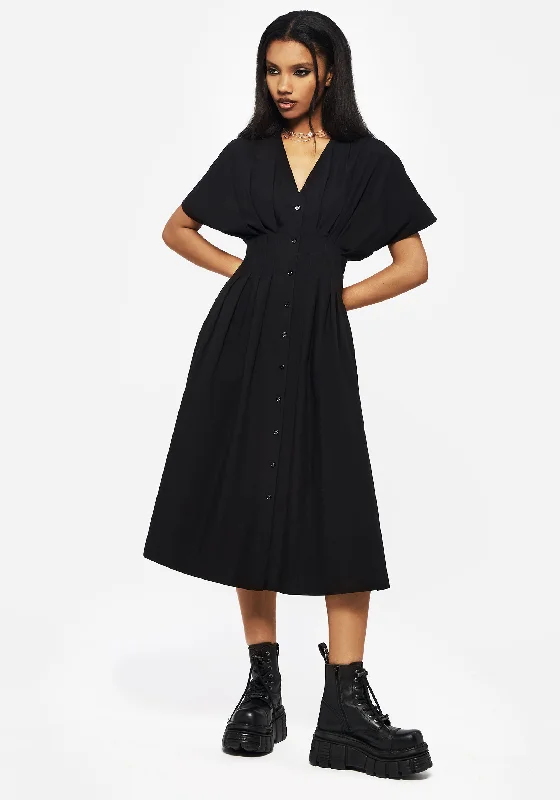 Comfort Centric Apparel Finis Cotton Button Up Midi Shirt Dress