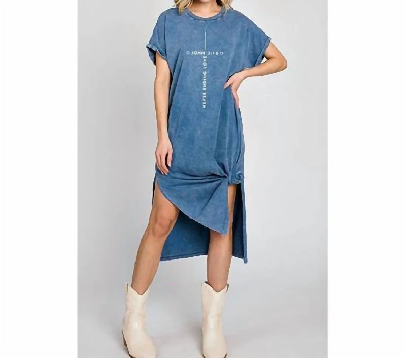 Spring Fashion John 3:16 Never Ending Love Tee Shirt Dress In Washed Blue