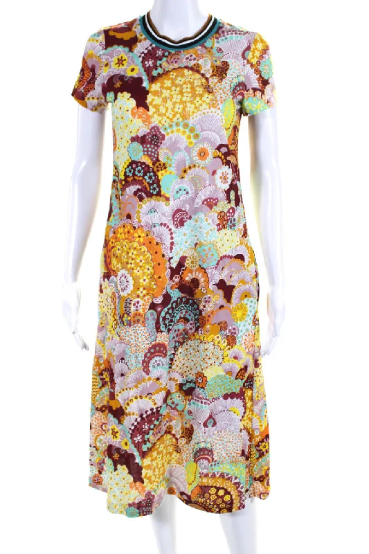 Women's Clothing La Double J Womens Cotton Short Sleeve Floral T shirt Dress Multicolor Women's Clothing La Double J Womens Cotton Short Sleeve Floral T shirt Dress Multicolor