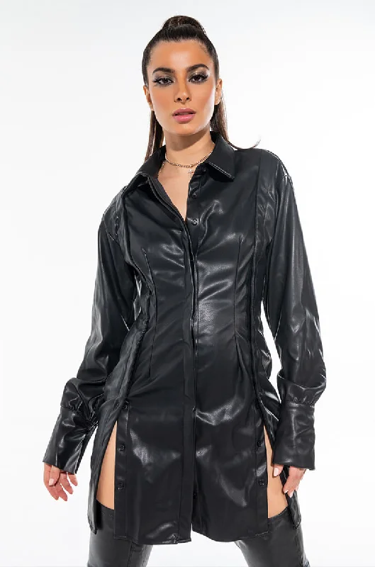 Additional Time-Limited Offers CUNTY BUTTON FRONT PU SHIRT DRESS BLACK