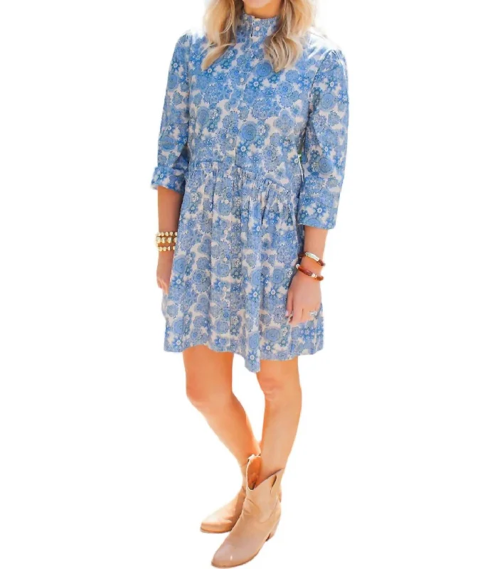 The Epitome Of Modern Women's Fashion Cammie Ruffle Shirt Dress In Blue