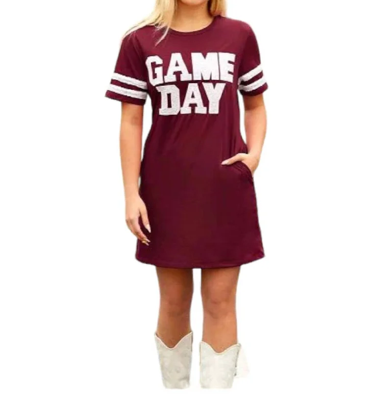 Budget Friendly Fashion Game Day Sequin Tee Shirt Dress In Maroon