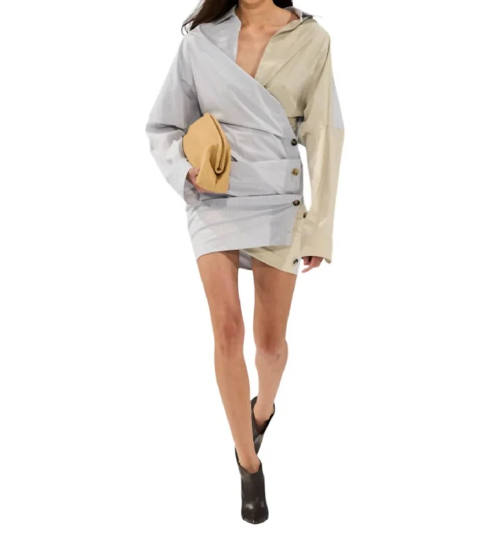 Stylish Basics Stretch Taffeta Two Tone Shirt Dress In Fantasy Light Blue