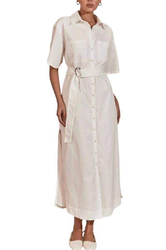 Stylish Spring Fashion Lisle Shirt Dress In White