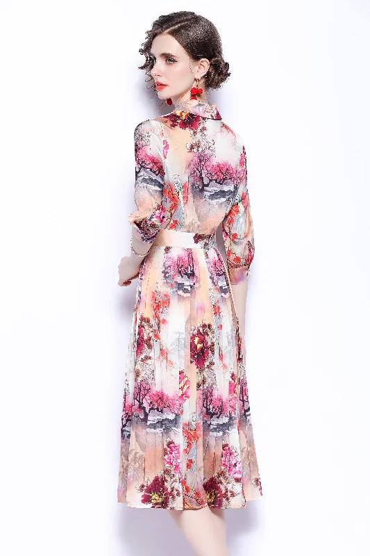 You'll Love Us Because Multicolor Day A-line Shirt Colar Elbow Sleeve Below Knee Printed Dress You'll Love Us Because Multicolor Day A-line Shirt Colar Elbow Sleeve Below Knee Printed Dress
