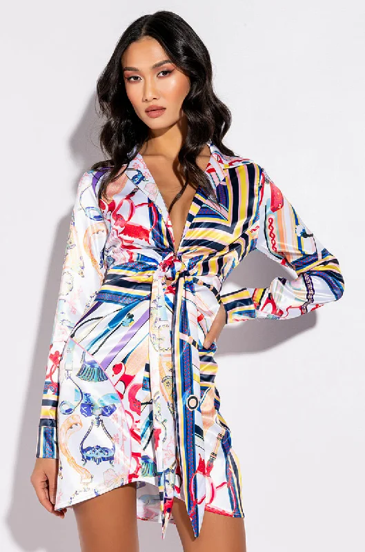 Online Clothing Stores CAN'T STOP SCARF PRINT SHIRT DRESS
