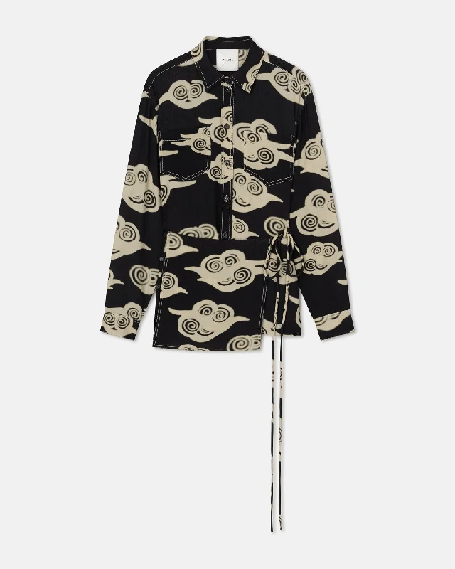 Flash Sale Starts Metta - Printed Crepe Shirt Dress - Cloud Black/Creme