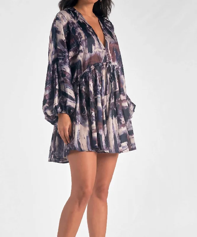 Sophisticated Style Long Sleeve Print Dress In Blue Marble