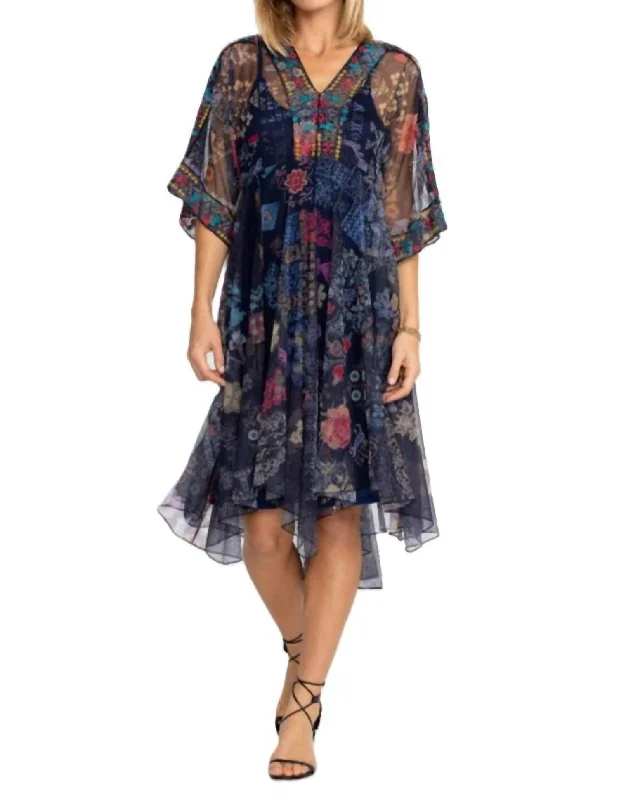 Chic Style Elrey Kaftan Mesh Dress In Multi
