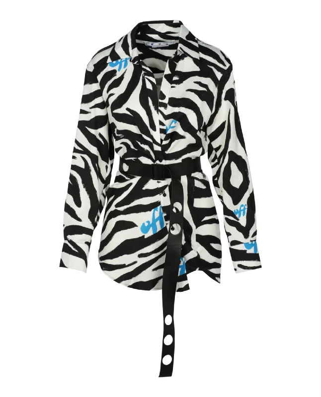 Seasonal Sale Zebra Belted Shirt Dress