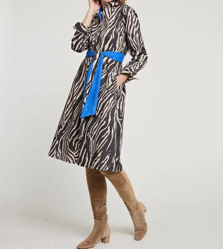 High End Designer Brands Discount Long Sleeve Zebra Print Dress In Black Combo