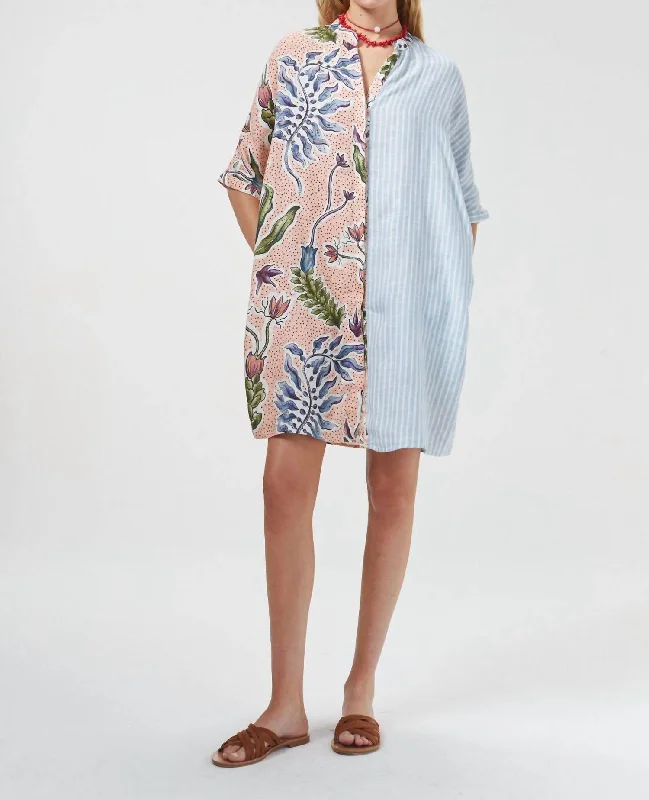 Fashion Women's Clothing Lighthouse Linen Shirt Dress In Marrakech Gardens/tangier/blue Stripes Fashion Women's Clothing Lighthouse Linen Shirt Dress In Marrakech Gardens/tangier/blue Stripes