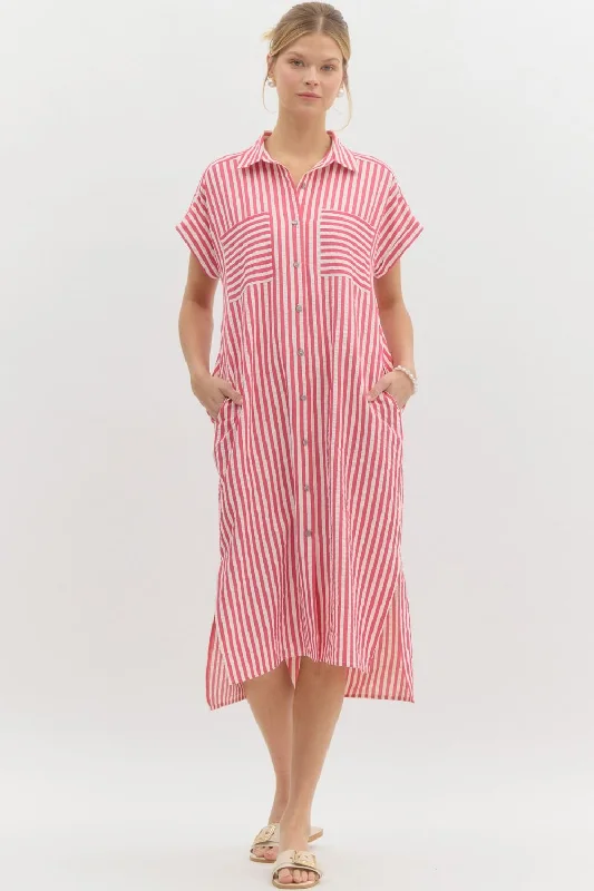 Big Savings Striped Midi Shirt Dress