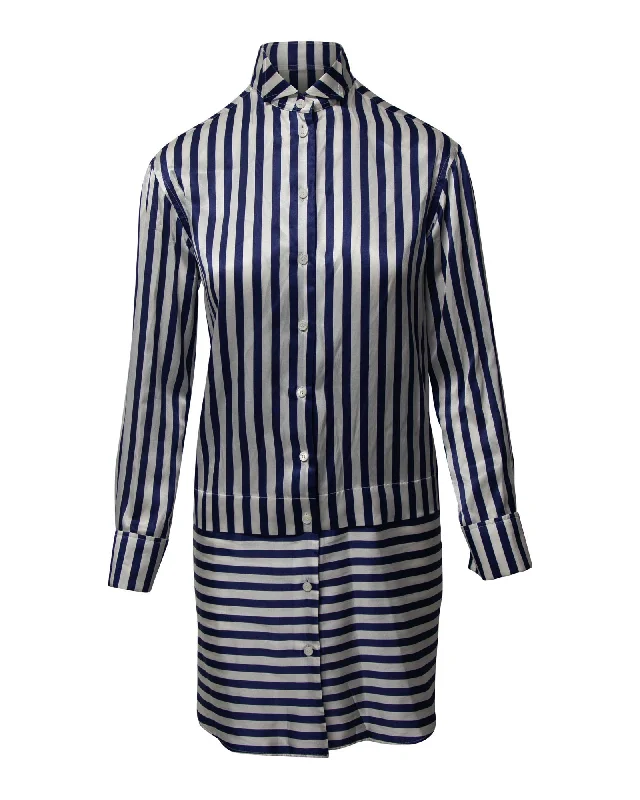Forward Trendsetter Burberry Striped Shirt Dress in Blue Silk