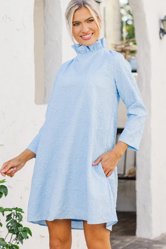 Flash Discount This Is It Light Blue Textured Swing Dress