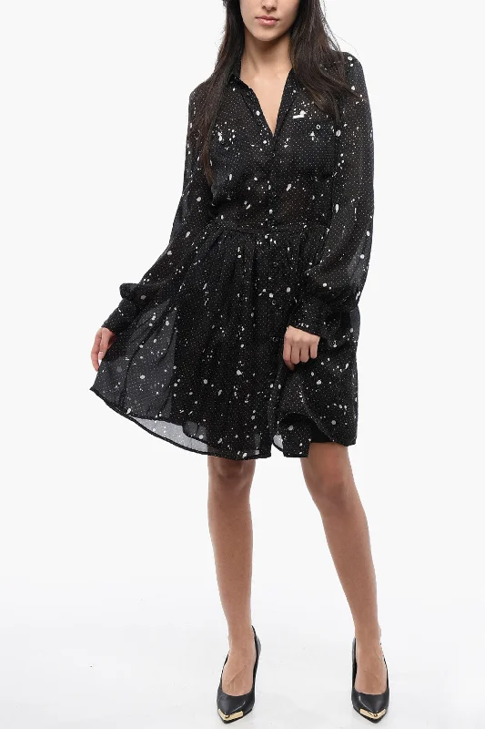 Durable Fashion Picks Dsquared2 Polka Dot Patterned Gathered Chiffon Shirt Dress