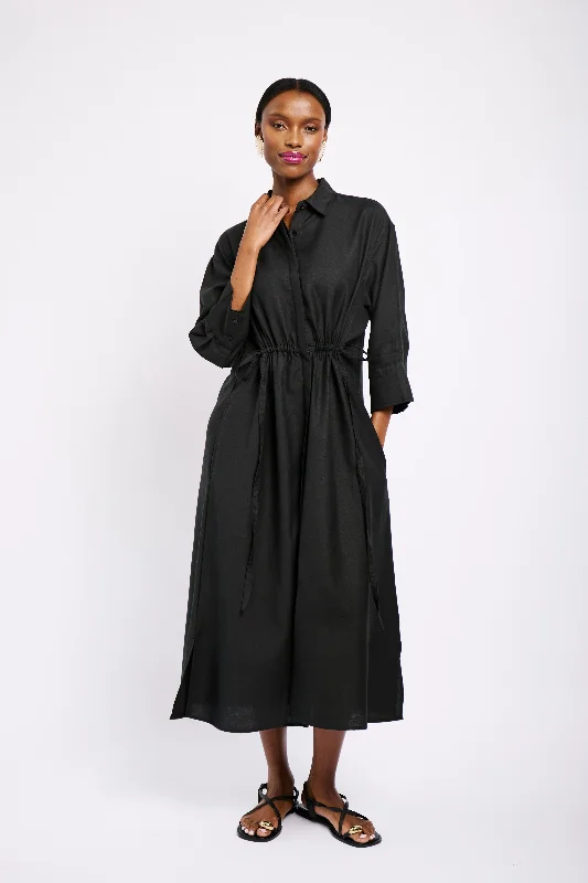 Clothes Women Linen Tunnel Shirt Dress in Black