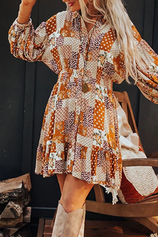 Glamorous Evening Wear Puff Sleeve Smocked Waist Mini Shirt Dress