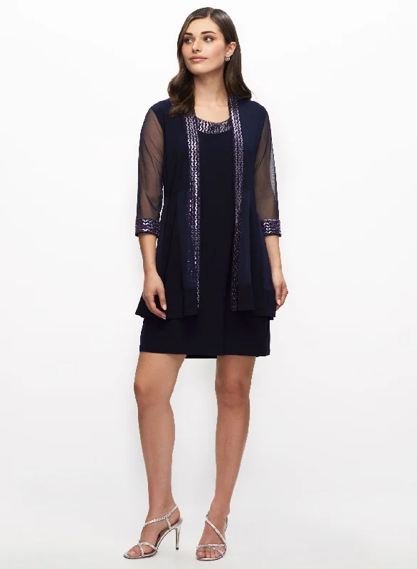 Premium Quality Garments Foil Print Dress & Jacket Set