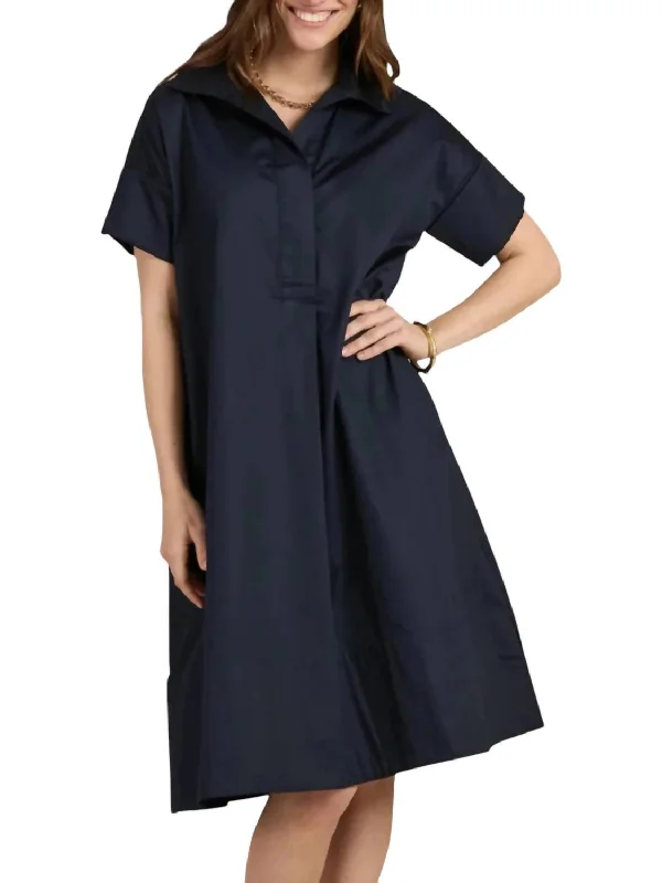 Style Beyond Borders Addie Midi Shirt Dress In Navy