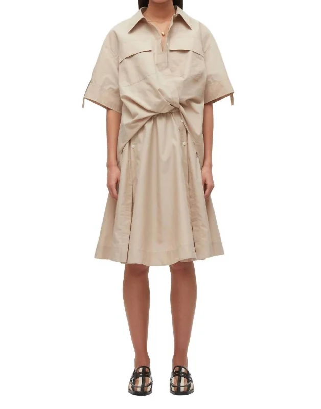 Women Wear Brands Short Sleeve Draped Shirt Dress In Khaki