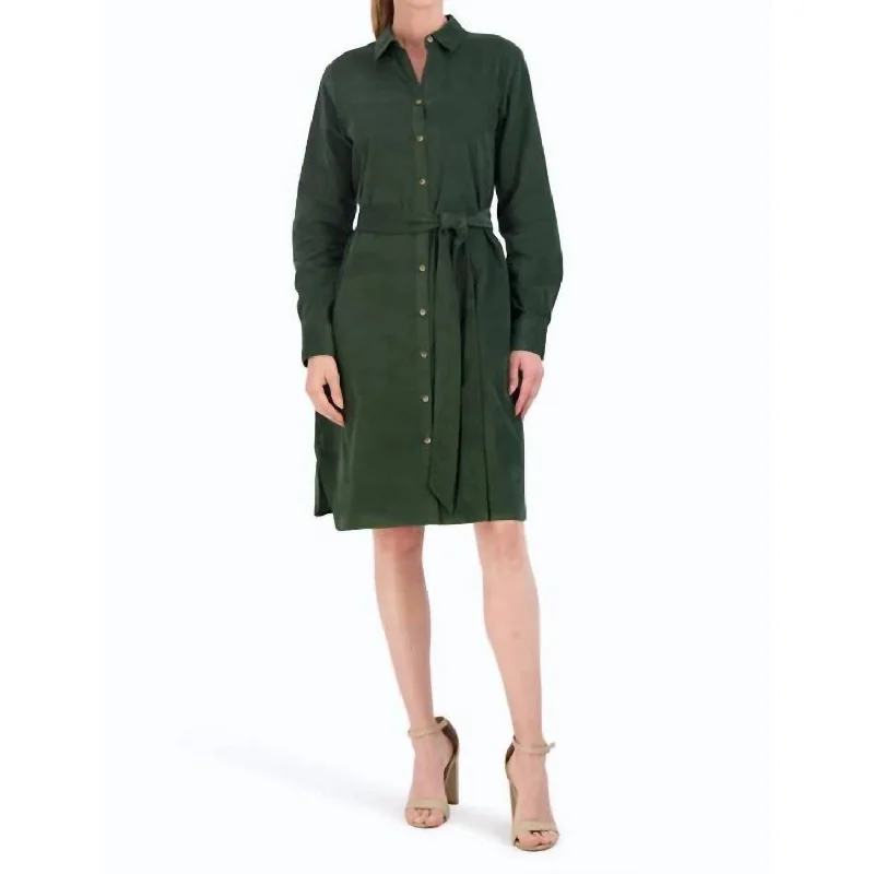 Women Clothing Rocca Corduroy Shirt Dress In Dark Green