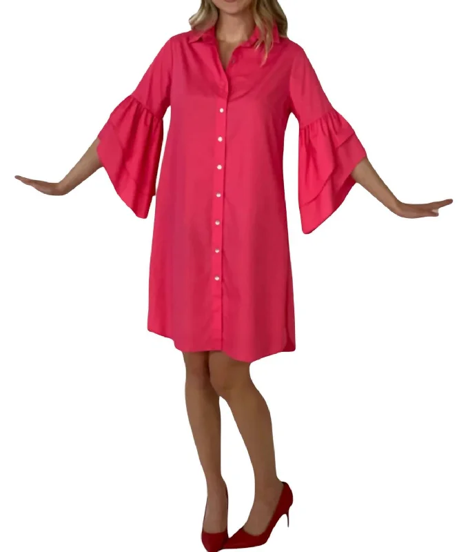 Classic Women's Fashion Peony Tier Sleeve Shirt Dress In Pagoda Pink