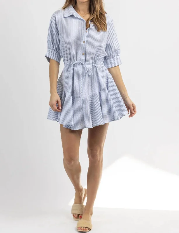 Classic Women's Fashion Sonya Shirt Dress In Blue Stripe