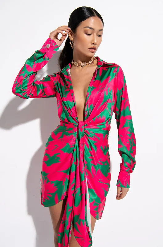 Low Price Special VACAY VIBES PRINTED SATIN SHIRT DRESS