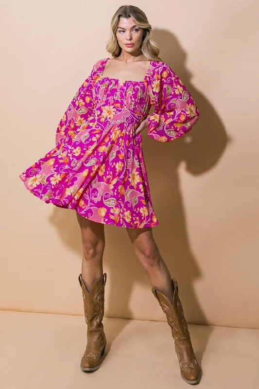 Seasonal Sale Orchid Floral Flowy Dress