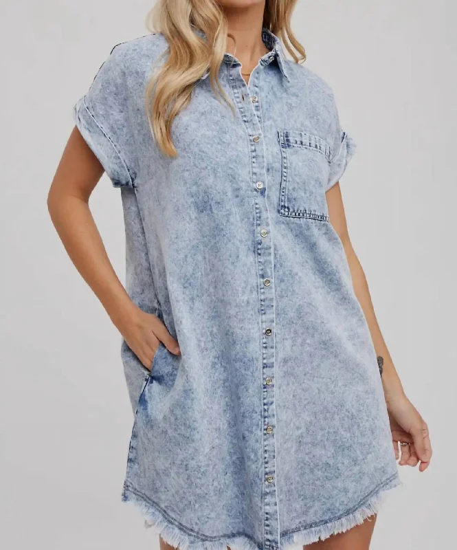 Innovate Your Wardrobe Denim Shirt Dress In Acid Wash