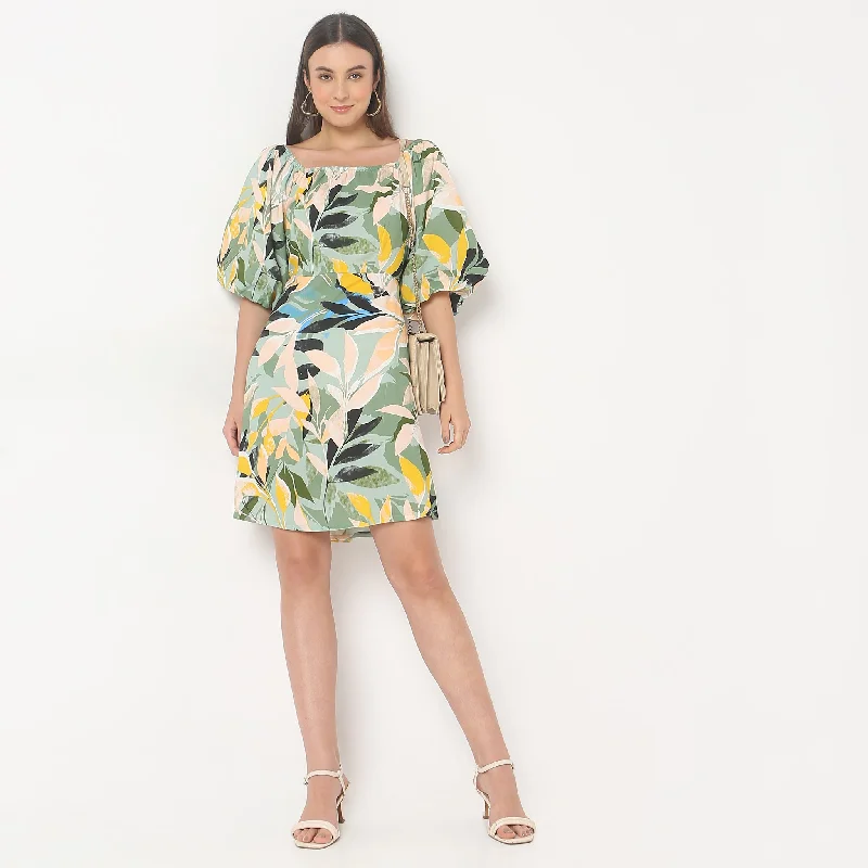 Women's Clothing Stores Flare Fit Printed Dress