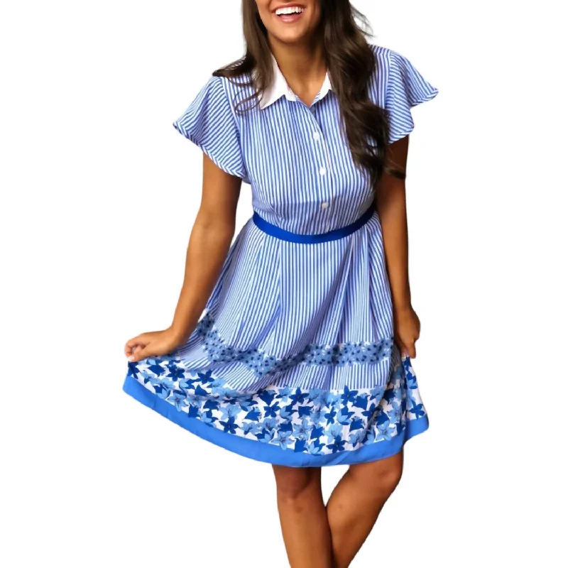 Versatile Wardrobe Essentials Willowick Floral Stripe Shirt Dress In French Blue