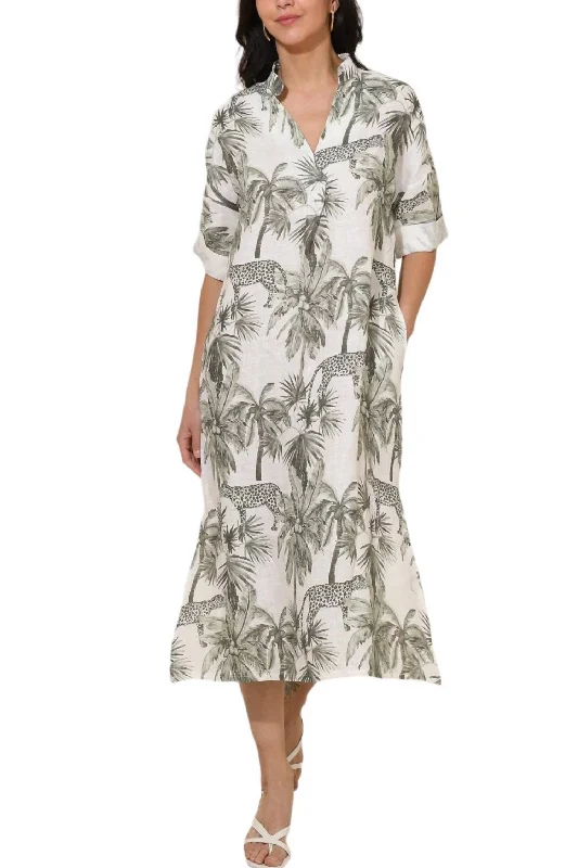 Embrace New Fashion Tropical Print Shirt Dress In Khaki