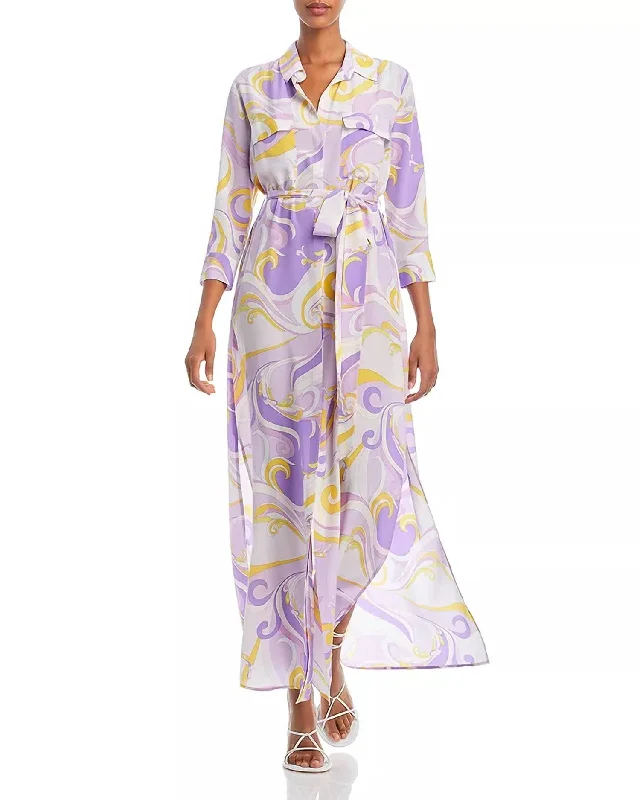 Women's Clothing Sale Cameron Long Silk Shirt Dress In Light Orchid