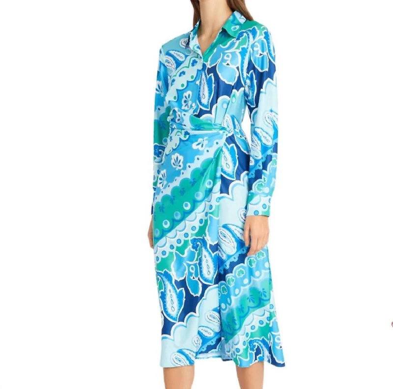 New In This Season Button Down Midi Shirt Dress In Ski/hawaii