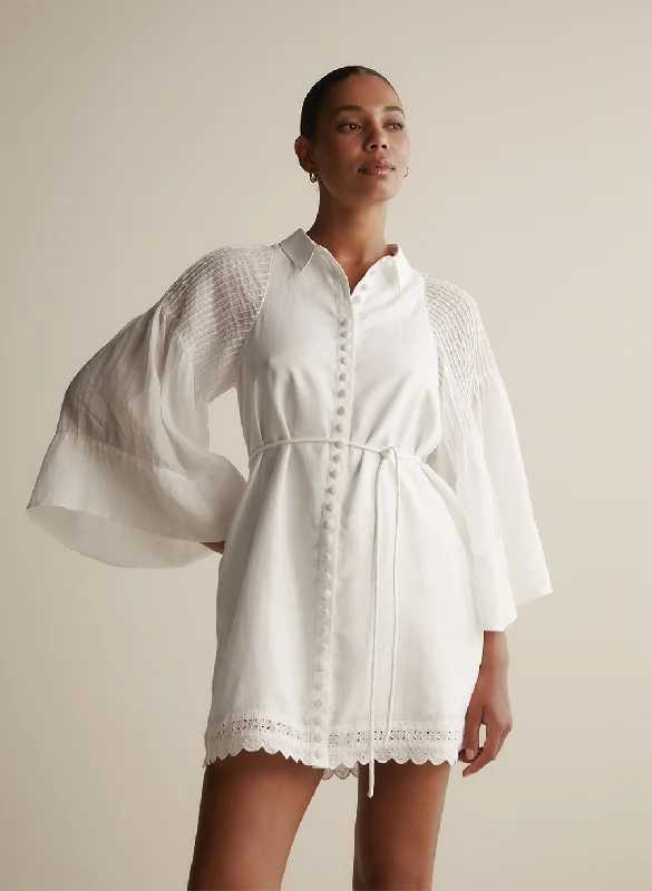 Eclectic Style Wardrobe Ryleigh Linen Ramie Mini Shirt Dress | Optical White